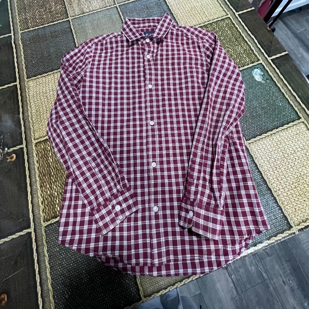 Place Men's Burgundy Plaid Button Down Shirt